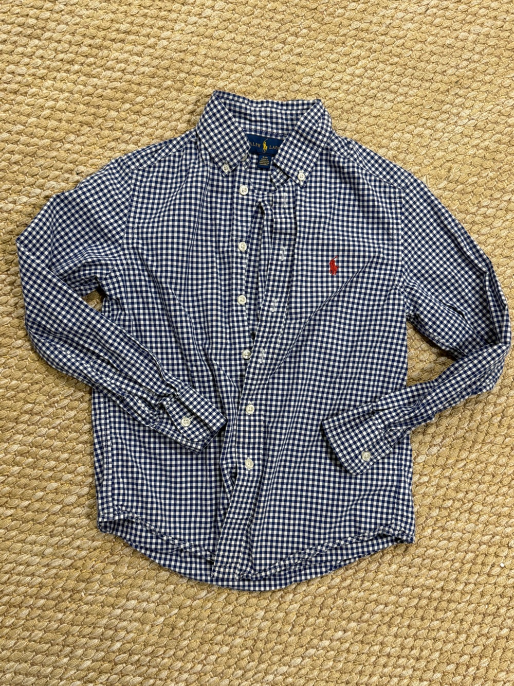 Ralph Lauren Boys Navy & White Gingham Button-Down Shirt with Red Pony